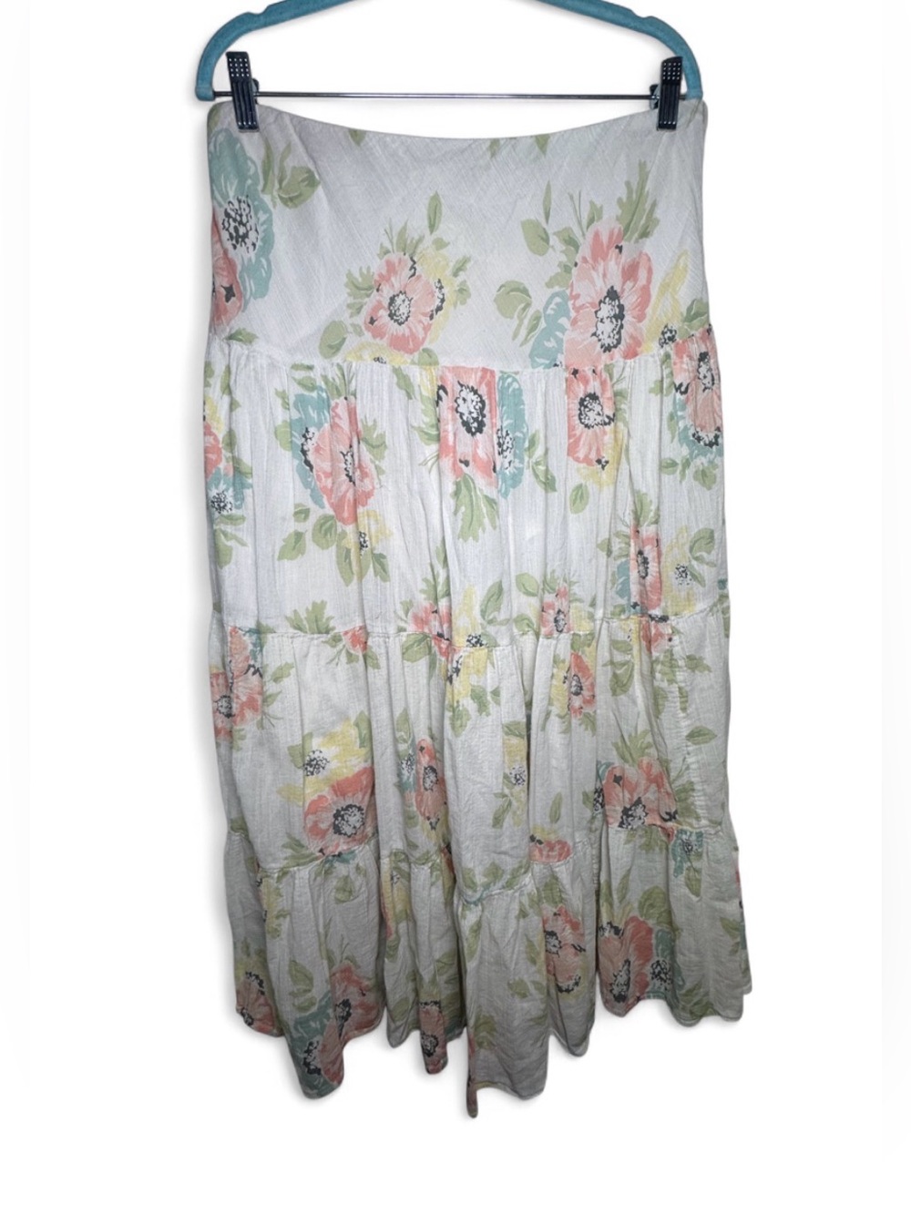 Chaps Pastel Floral Tiered Midi Skirt Cottagecore Flowy Peasant Boho Grandmacore